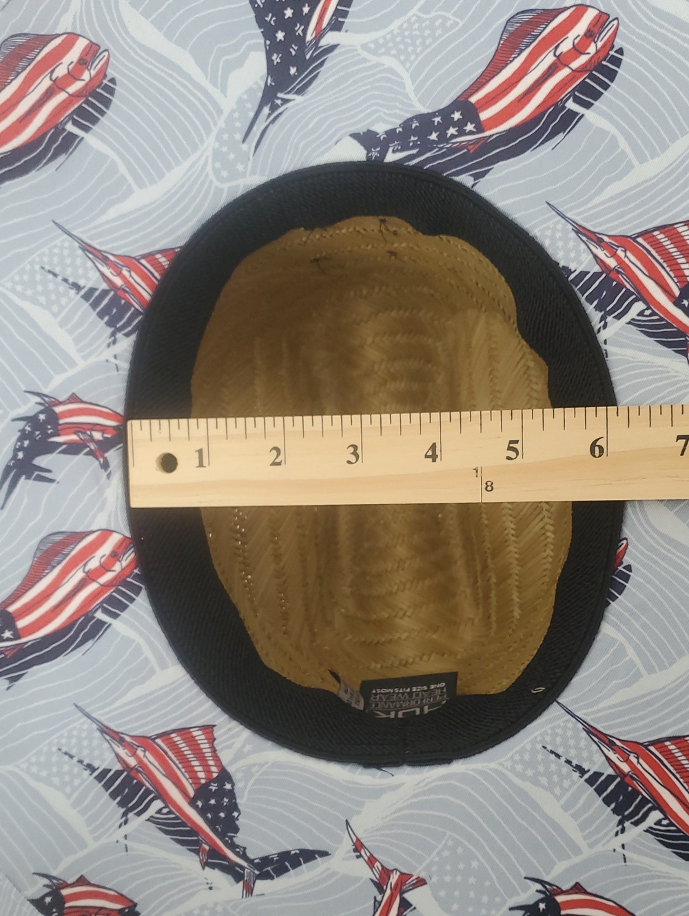 Childs Straw Hat KC Fish and Flag Fishing Sun Hat Tan Blue H7300052-454-1 - Picture 7 of 9
